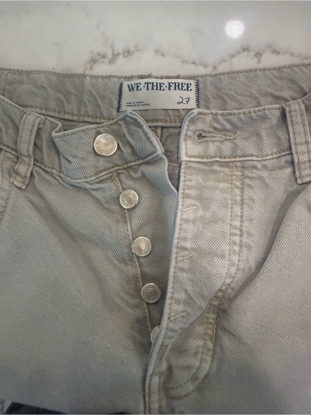 We The Free Mid-Rise Barrel Button-Fly Jeans in Light Gray, like new
